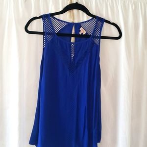 Pixley royal blue tank top with geometric cutouts size small
